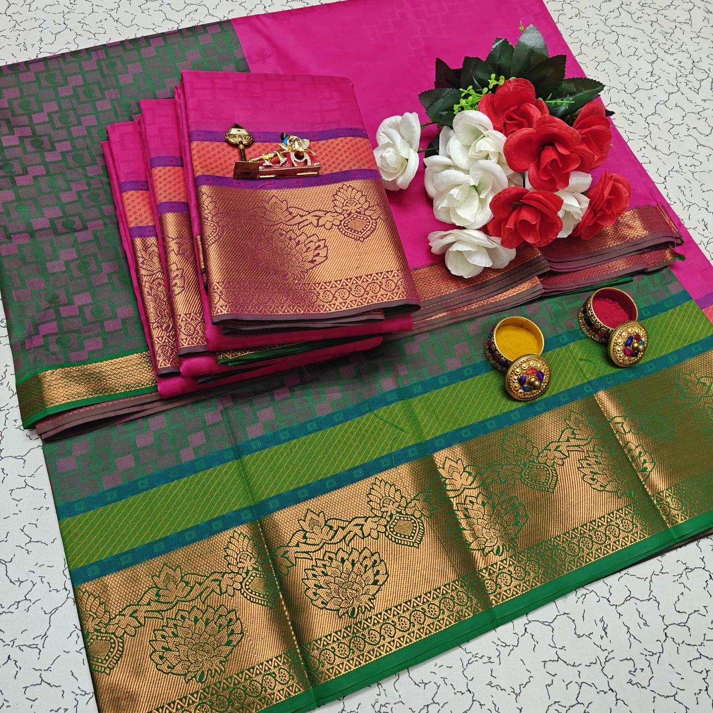Uniform Set 3D Embossed Karizma Silk Sarees
