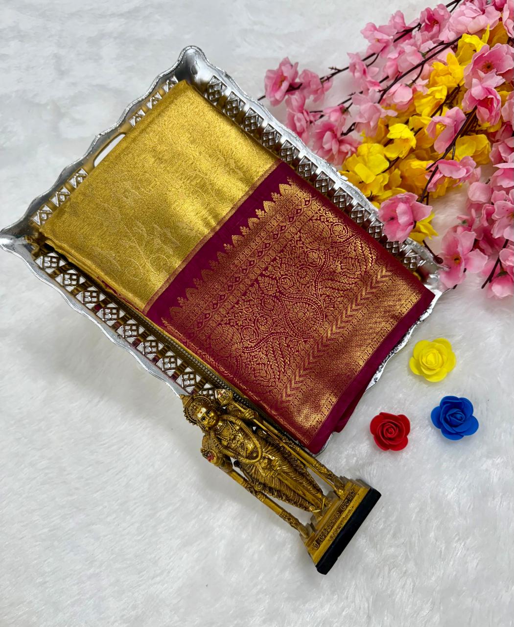 Exclusive Kanchipuram Wedding Golden Tissue Silk Saree