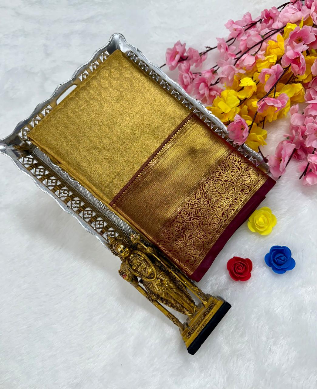 Exclusive Kanchipuram Wedding Golden Tissue Silk Saree
