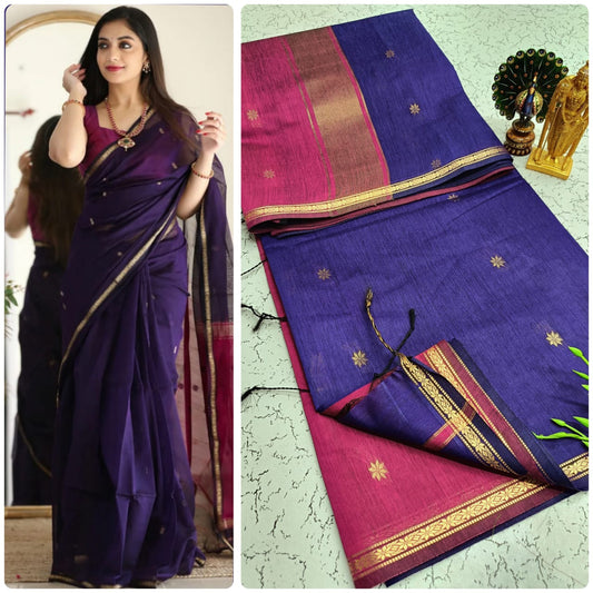 Maheshwari Silk Cotton Saree With Contrast Blouse