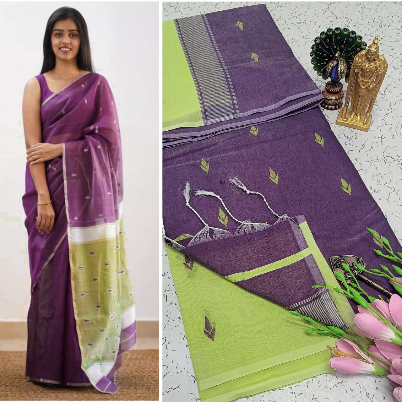 Maheshwari Silk Cotton Saree With Contrast Blouse