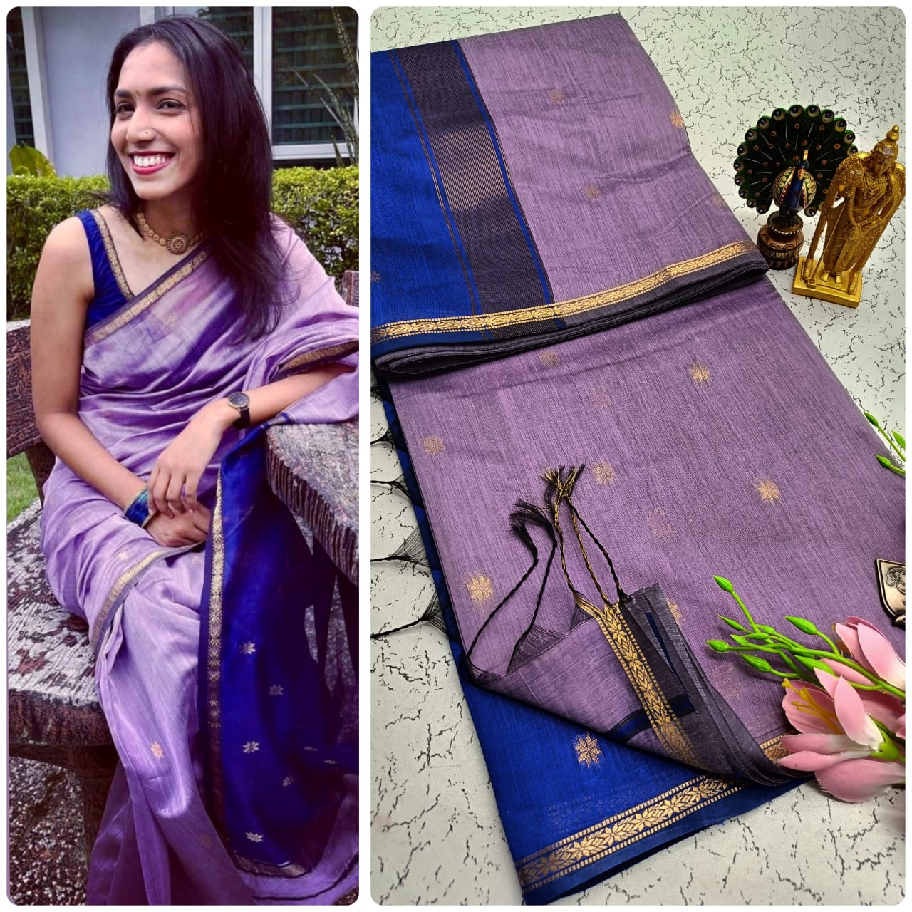 Maheshwari Silk Cotton Saree With Contrast Blouse