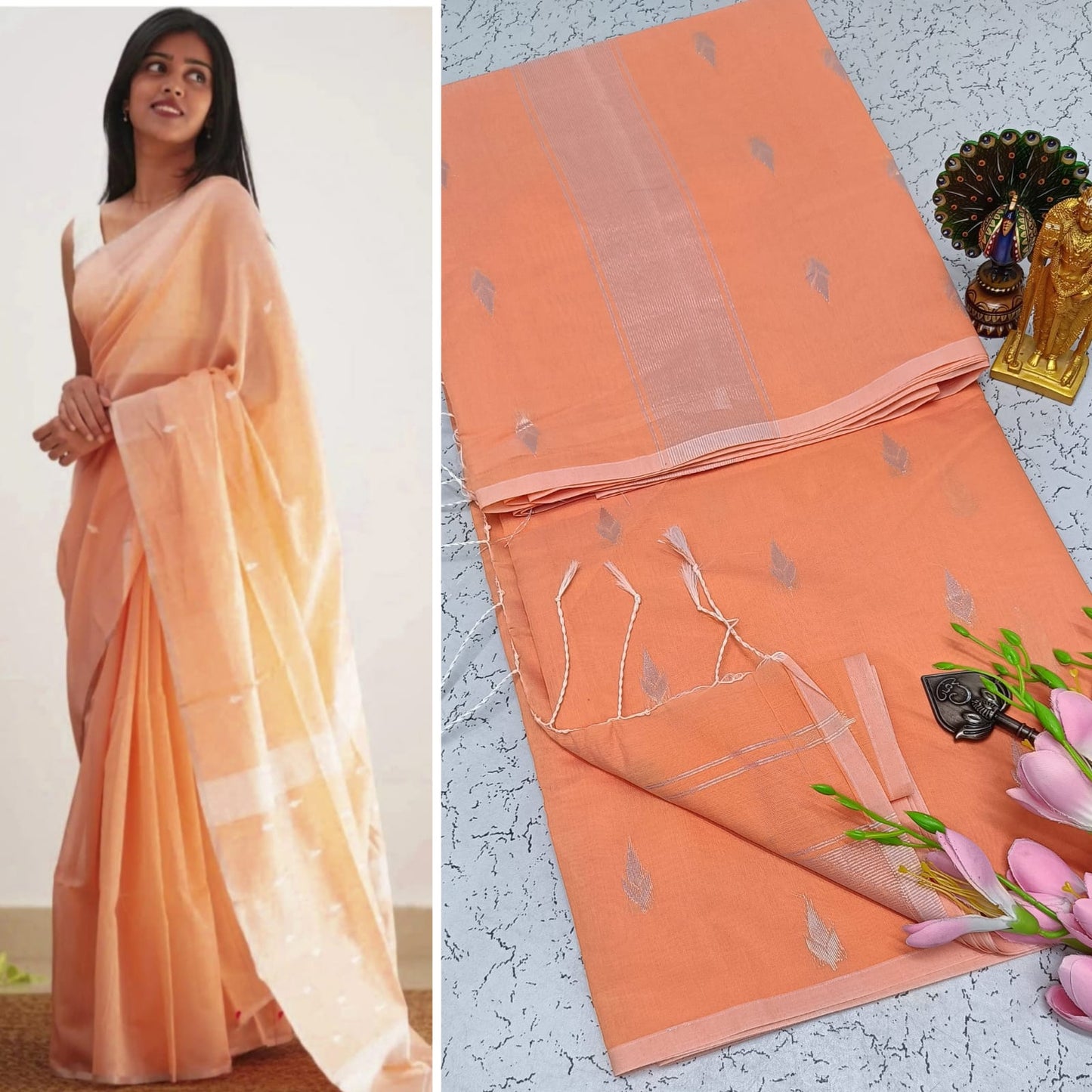 Maheshwari Silk Cotton Saree With Contrast Blouse