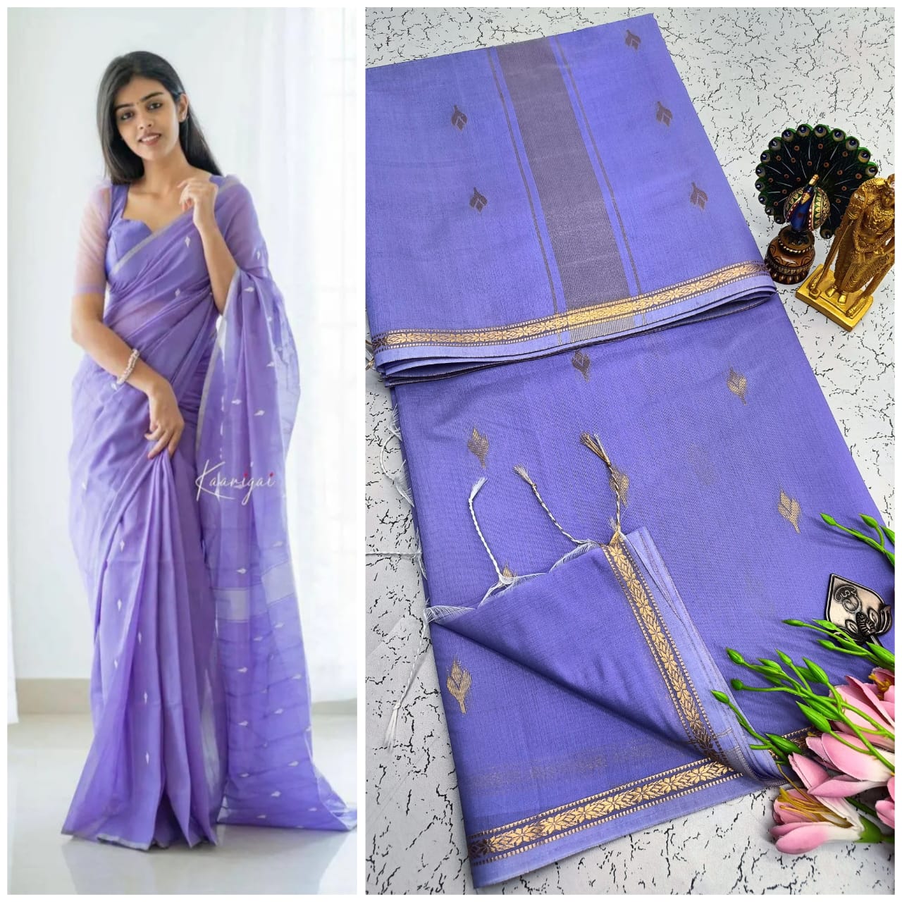 Maheshwari Silk Cotton Saree With Contrast Blouse