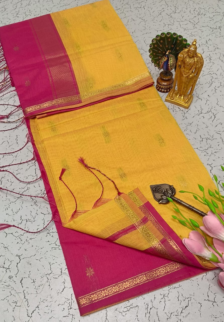 Maheshwari Silk Cotton Saree With Contrast Blouse