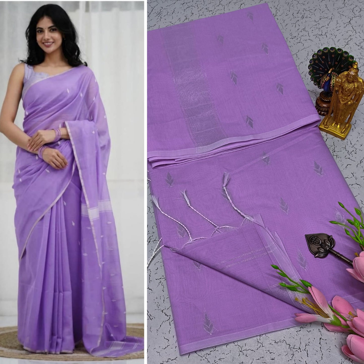 Maheshwari Silk Cotton Saree With Contrast Blouse
