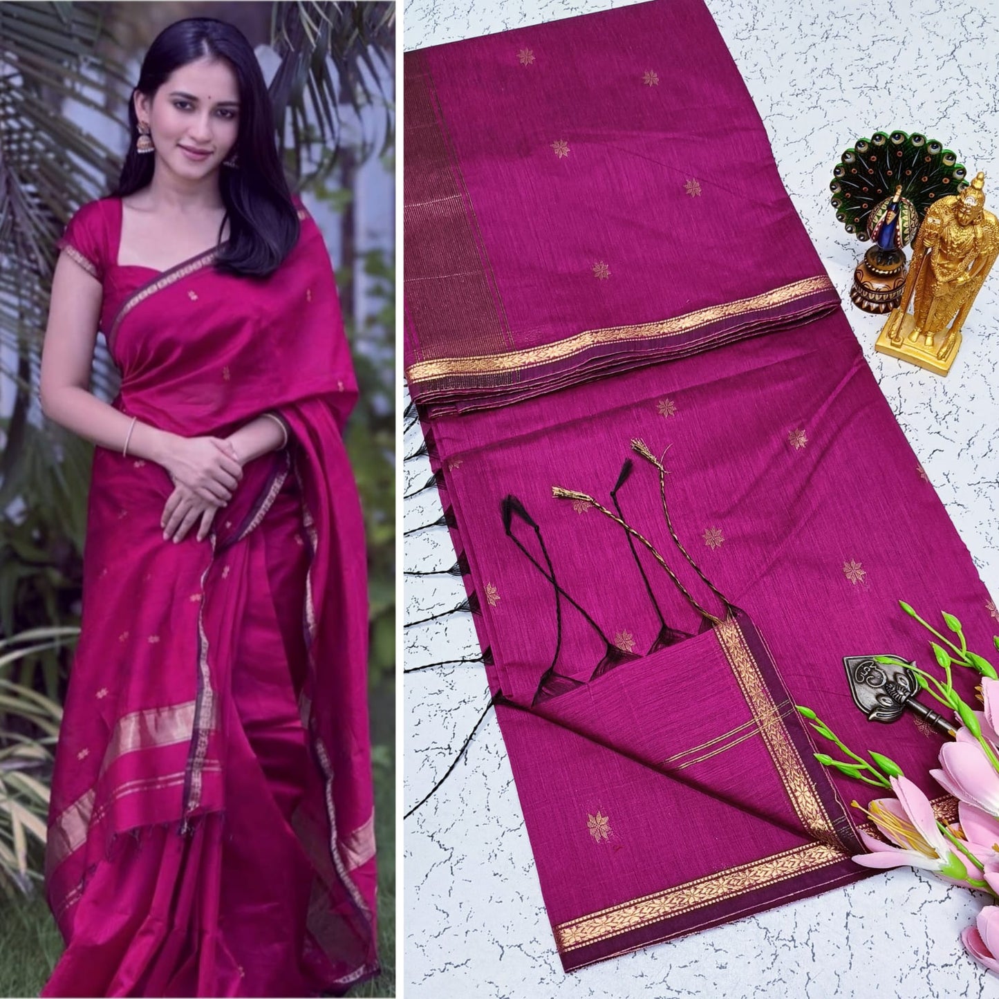 Maheshwari Silk Cotton Saree With Contrast Blouse
