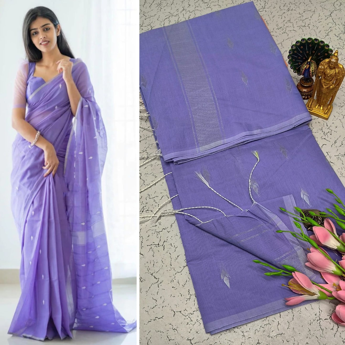 Maheshwari Silk Cotton Saree With Contrast Blouse