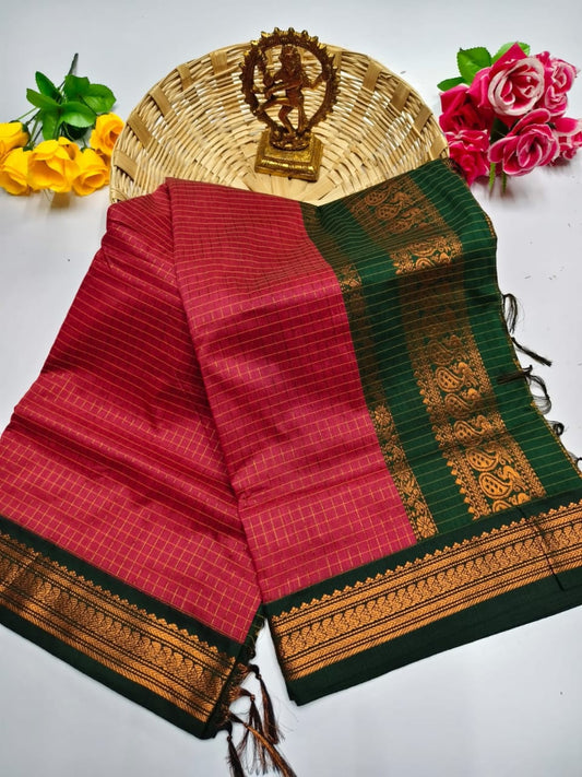 100% Pure Checked Kalyani Cotton Saree