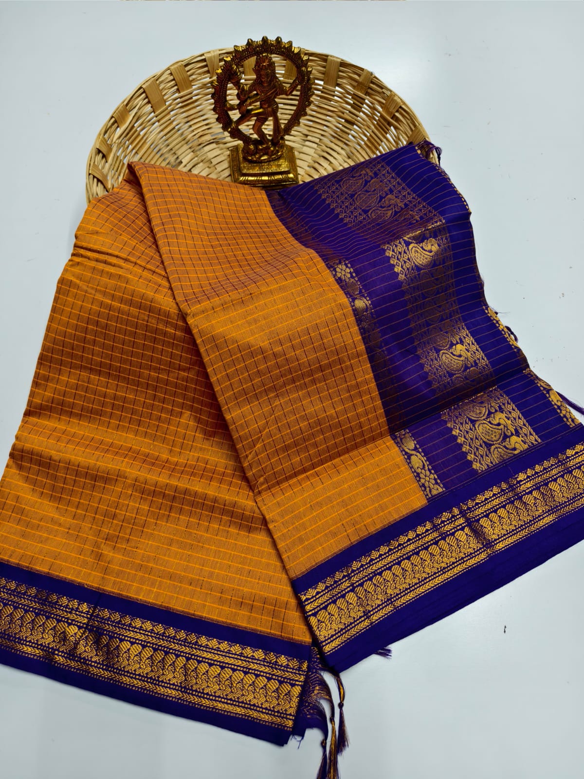 100% Pure Checked Kalyani Cotton Saree