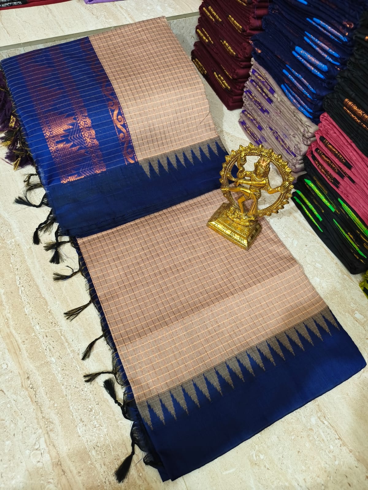 100% Pure Checked Kalyani Cotton Saree