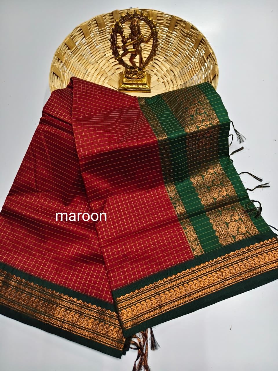 100% Pure Checked Kalyani Cotton Saree