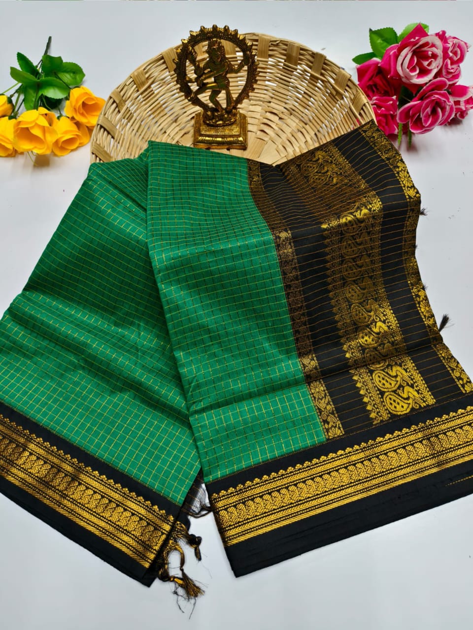 100% Pure Checked Kalyani Cotton Saree
