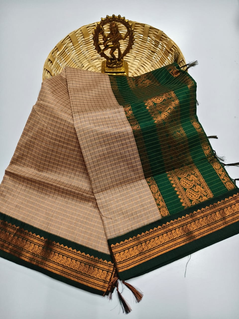 100% Pure Checked Kalyani Cotton Saree