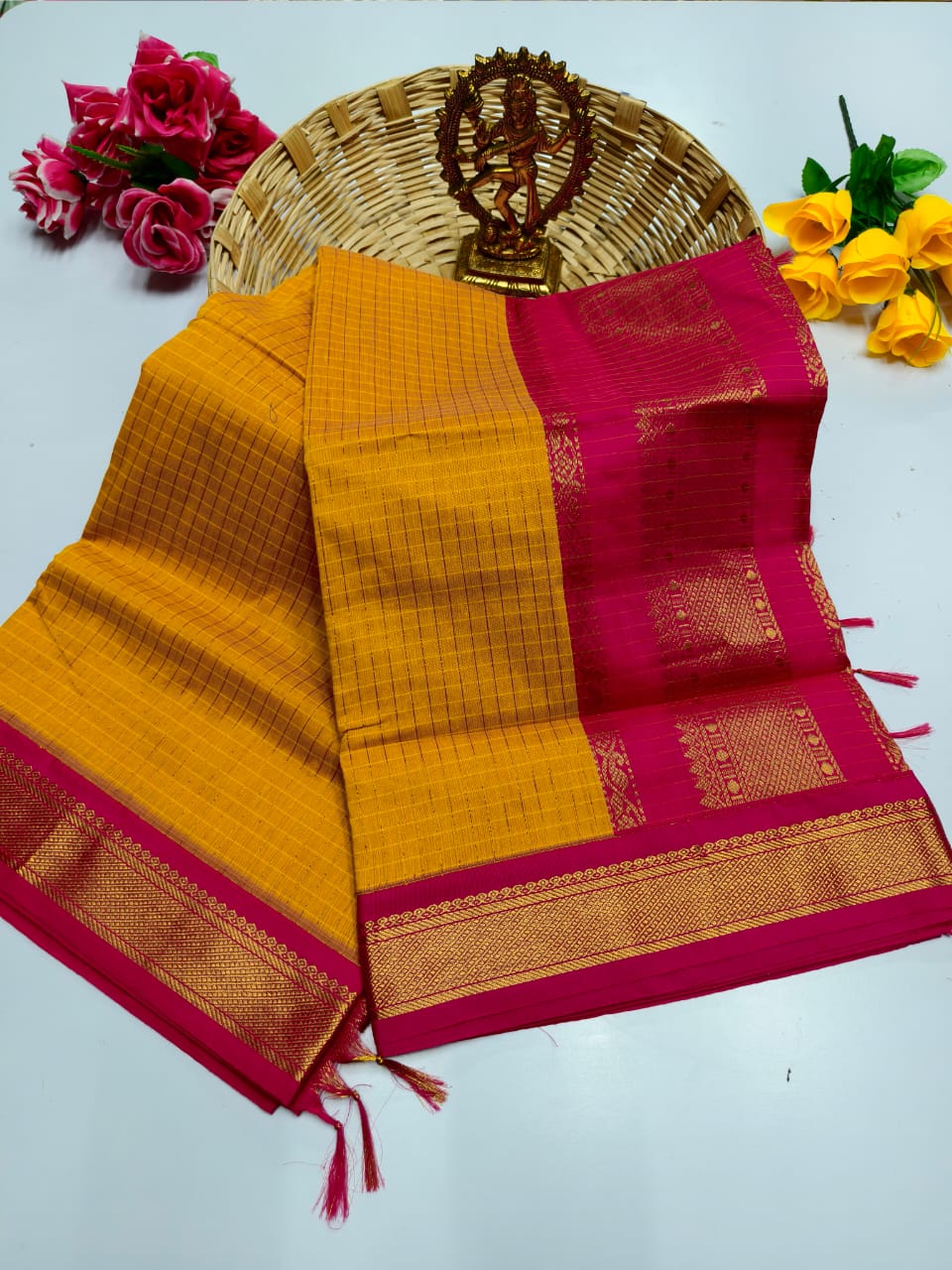 100% Pure Checked Kalyani Cotton Saree