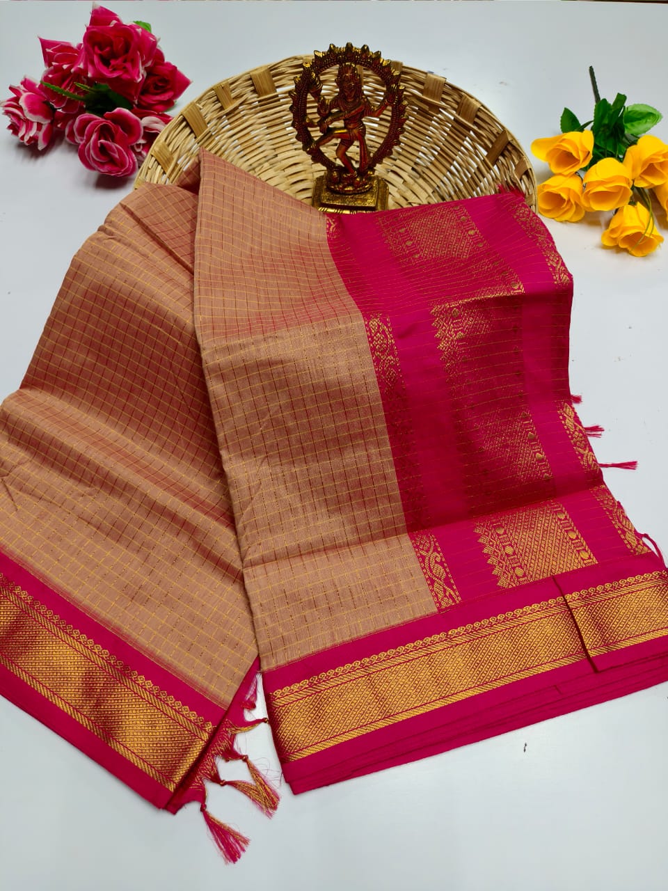 100% Pure Checked Kalyani Cotton Saree