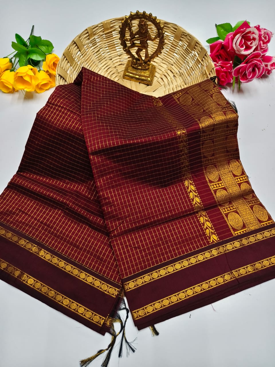 100% Pure Checked Kalyani Cotton Saree