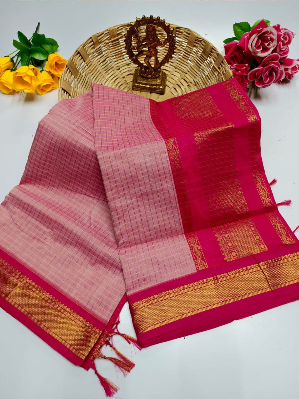 100% Pure Checked Kalyani Cotton Saree