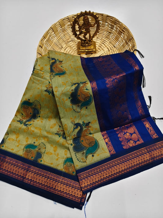 Kalamkari Kalyani Cotton Saree With Contrast Blouse