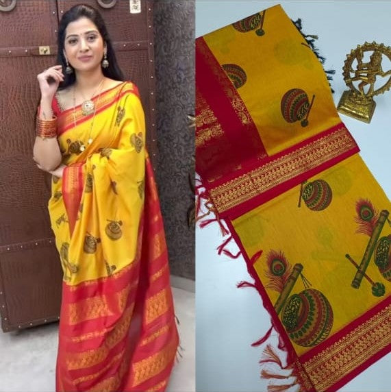Kalamkari Kalyani Cotton Saree With Contrast Blouse