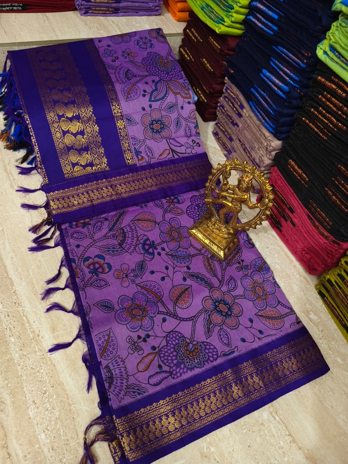 Kalamkari Kalyani Cotton Saree With Contrast Blouse