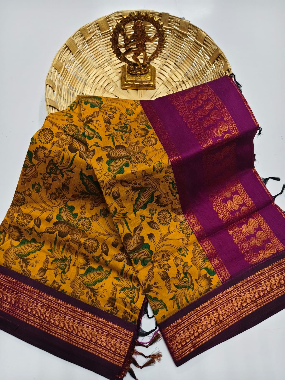 Kalamkari Kalyani Cotton Saree With Contrast Blouse