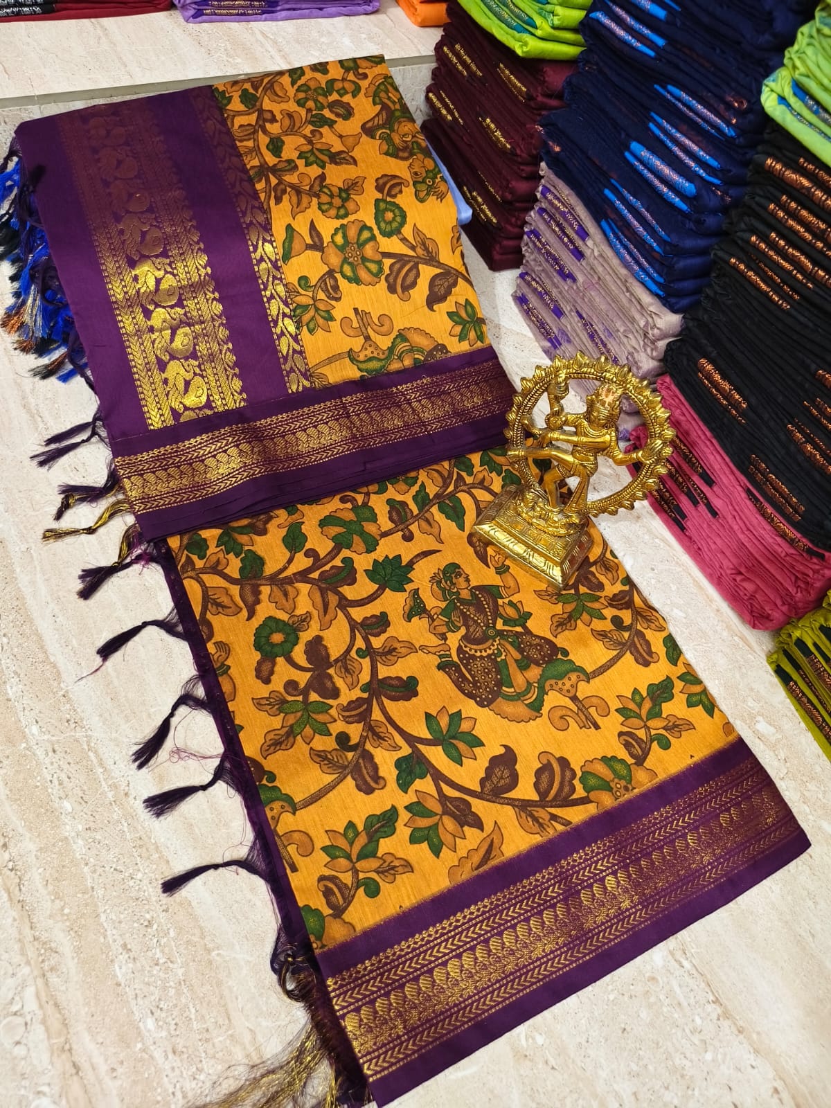 Kalamkari Kalyani Cotton Saree With Contrast Blouse