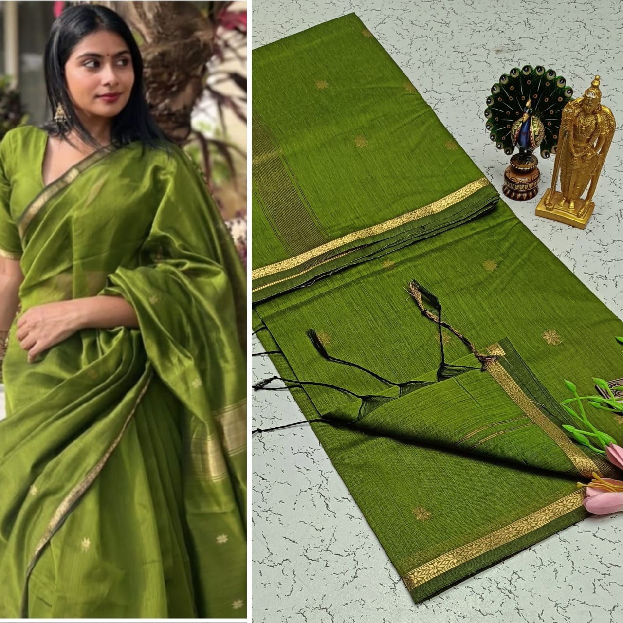 Maheshwari Silk Cotton Saree With Contrast Blouse