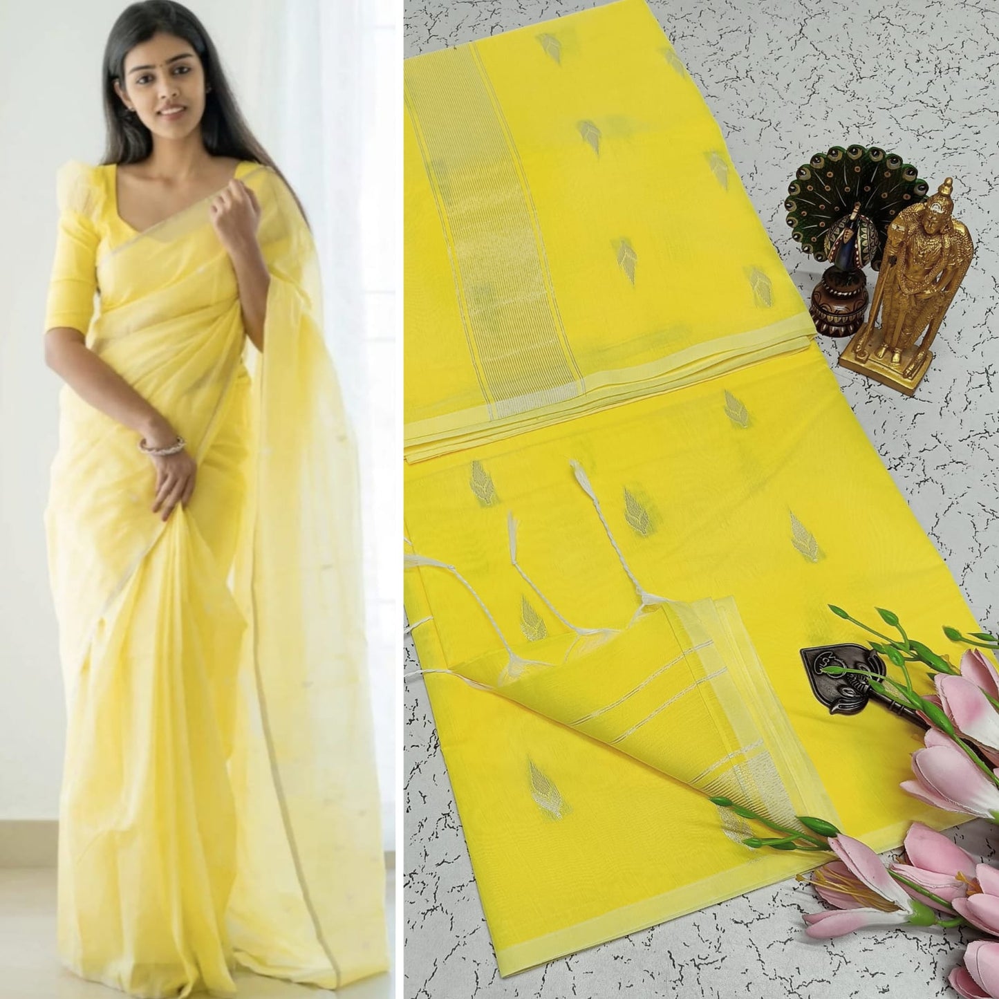 Maheshwari Silk Cotton Saree With Contrast Blouse