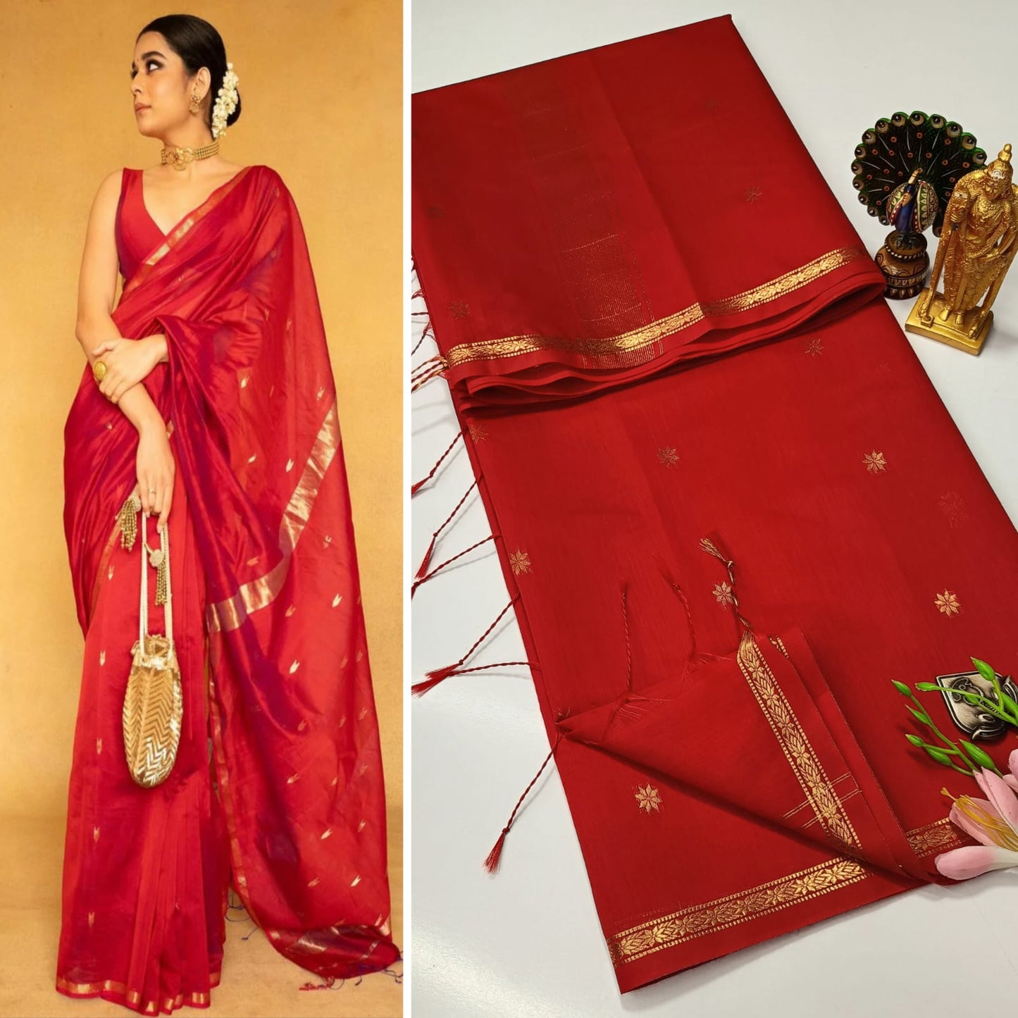 Maheshwari Silk Cotton Saree With Contrast Blouse