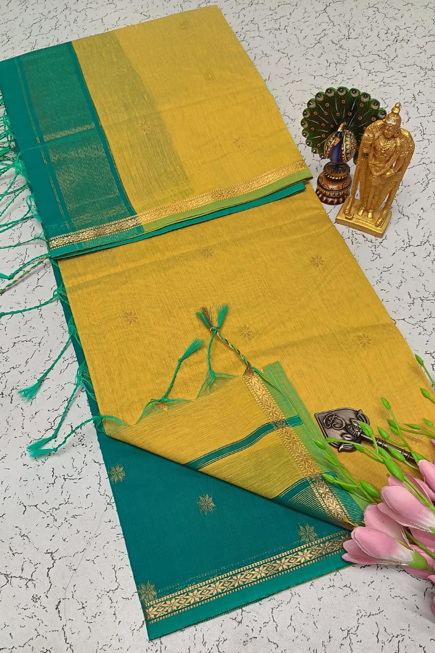 Maheshwari Silk Cotton Saree With Contrast Blouse