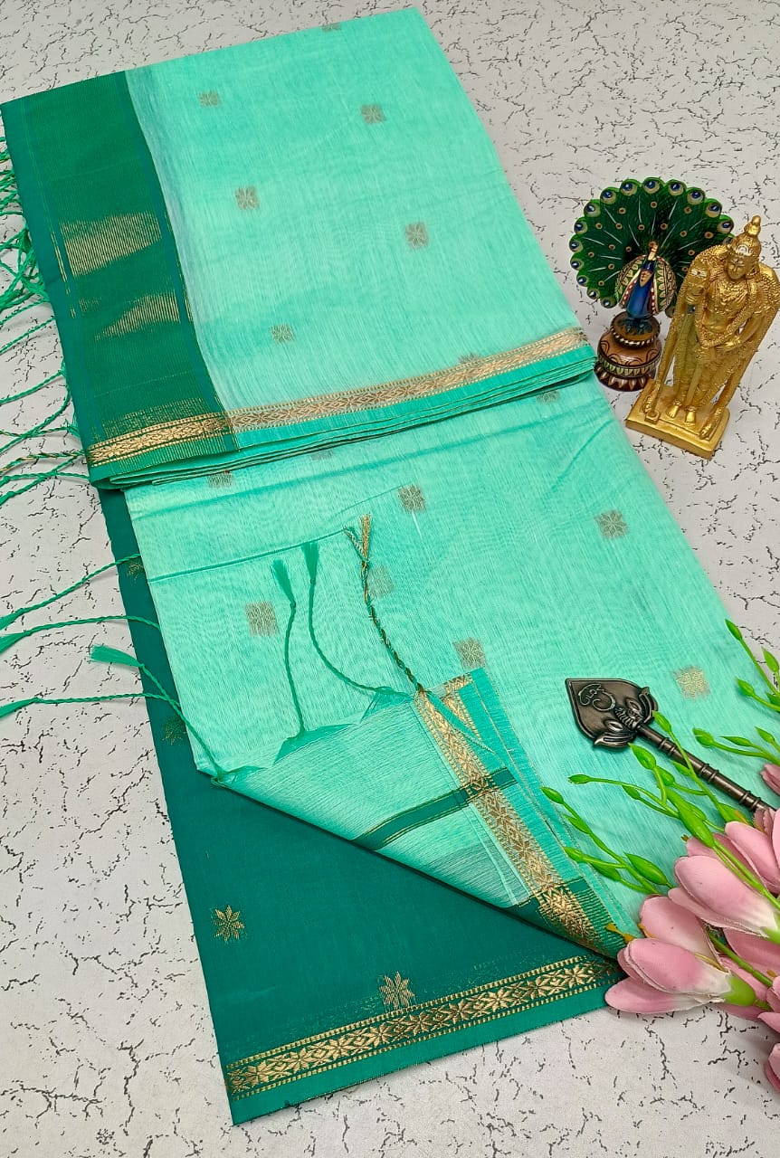 Maheshwari Silk Cotton Saree With Contrast Blouse