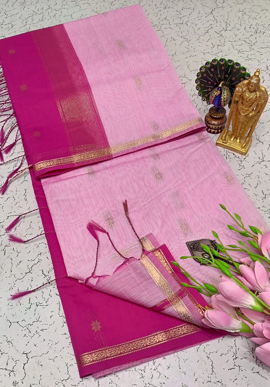 Maheshwari Silk Cotton Saree With Contrast Blouse
