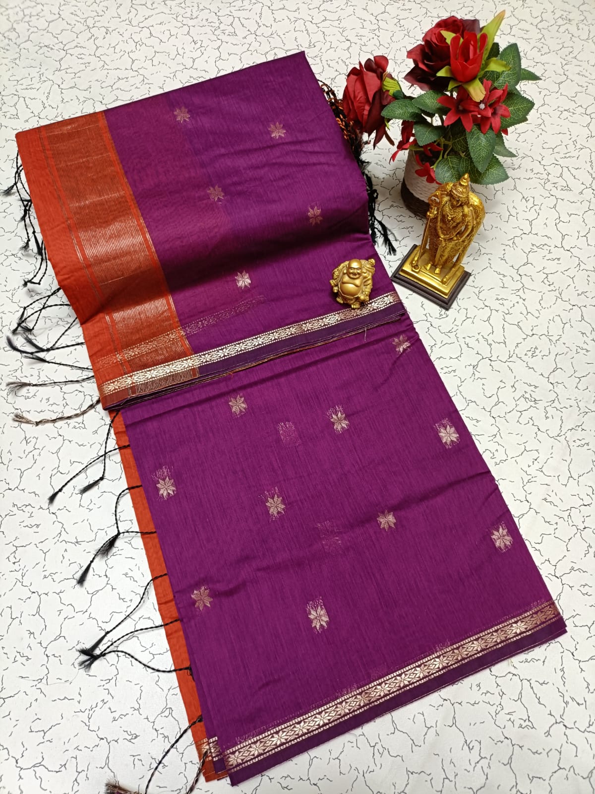 Maheshwari Silk Cotton Saree With Contrast Blouse