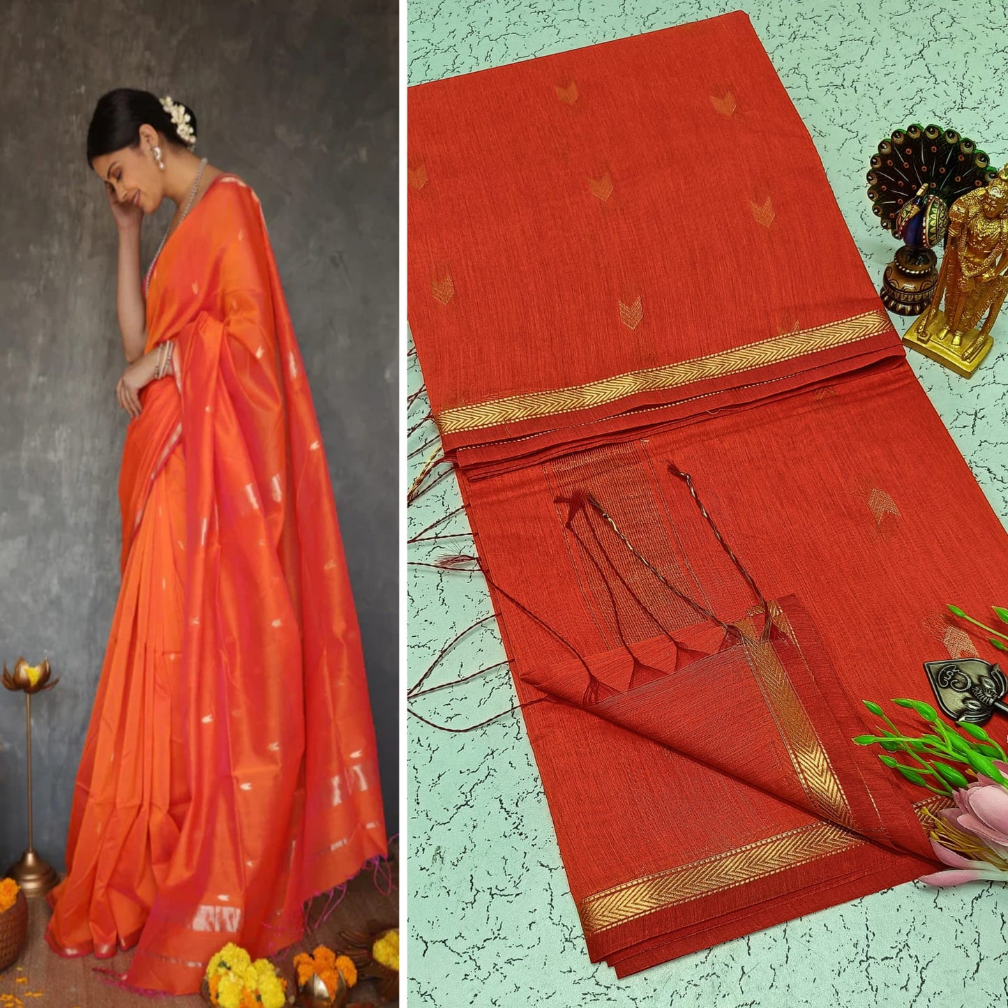 Maheshwari Silk Cotton Saree With Contrast Blouse