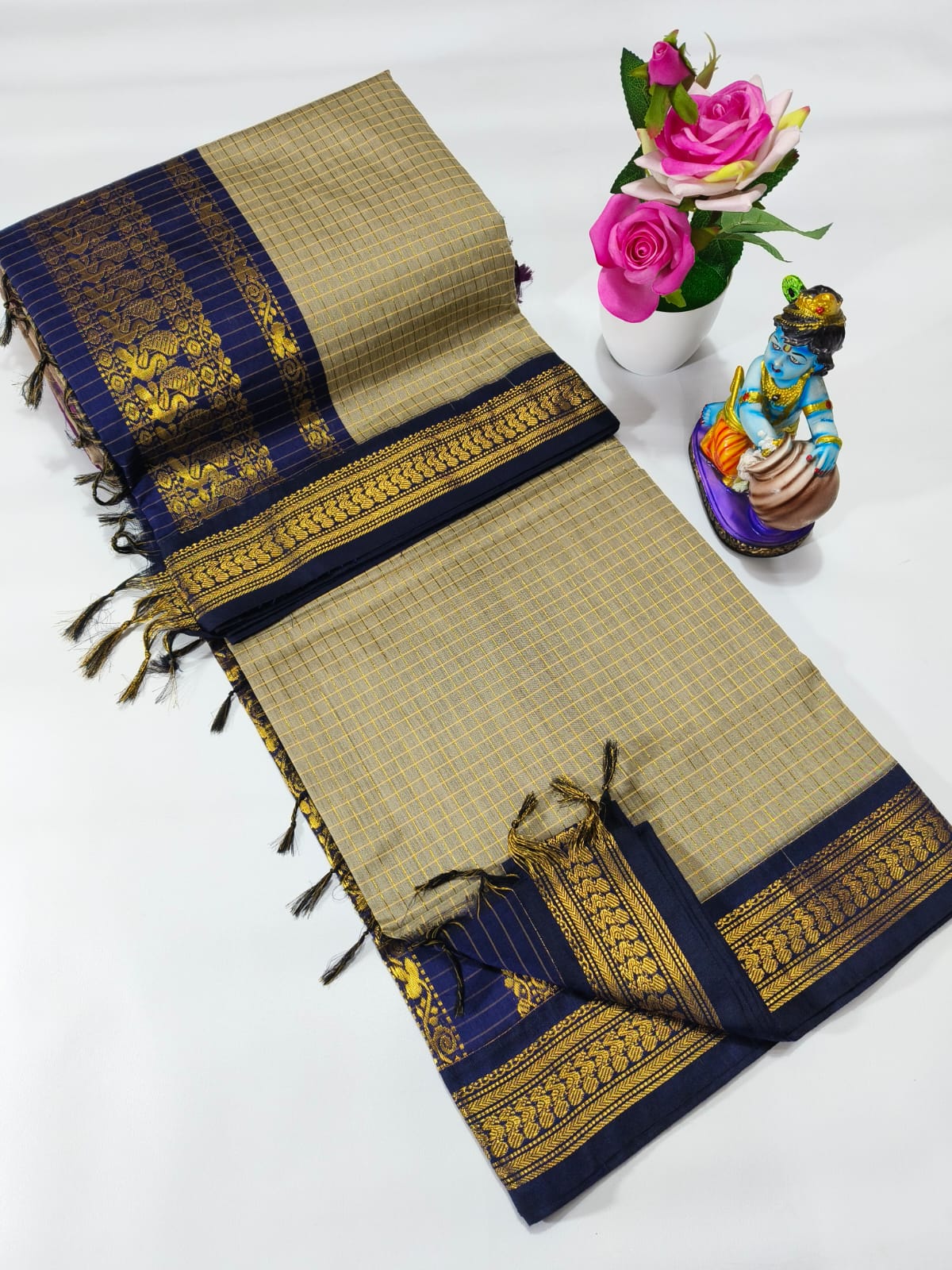 Premium Quality Kalyani Cotton Checked Saree