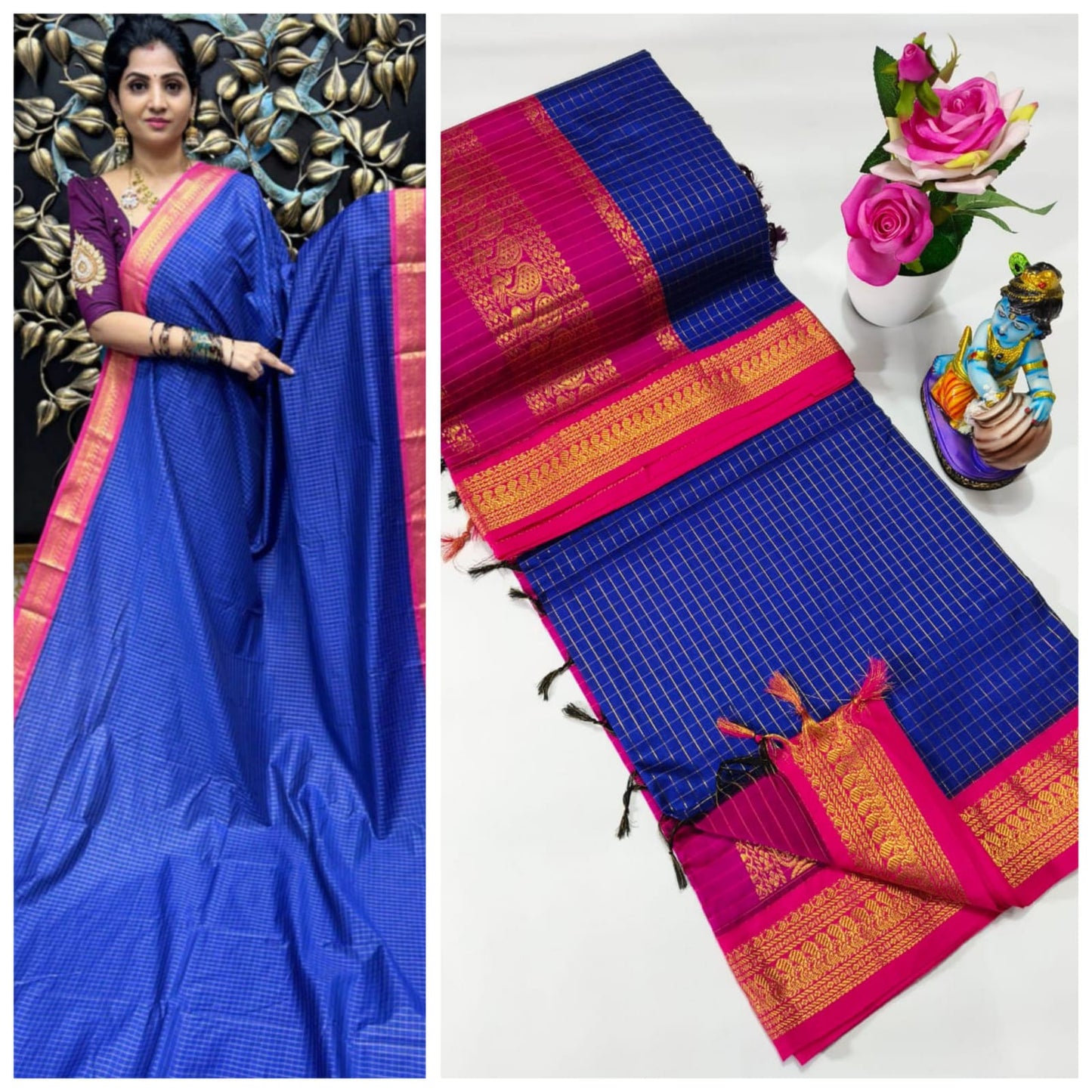 Premium Quality Kalyani Cotton Checked Saree