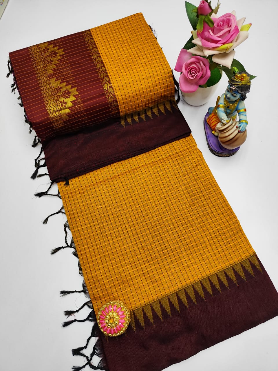 Premium Quality Kalyani Cotton Checked Saree