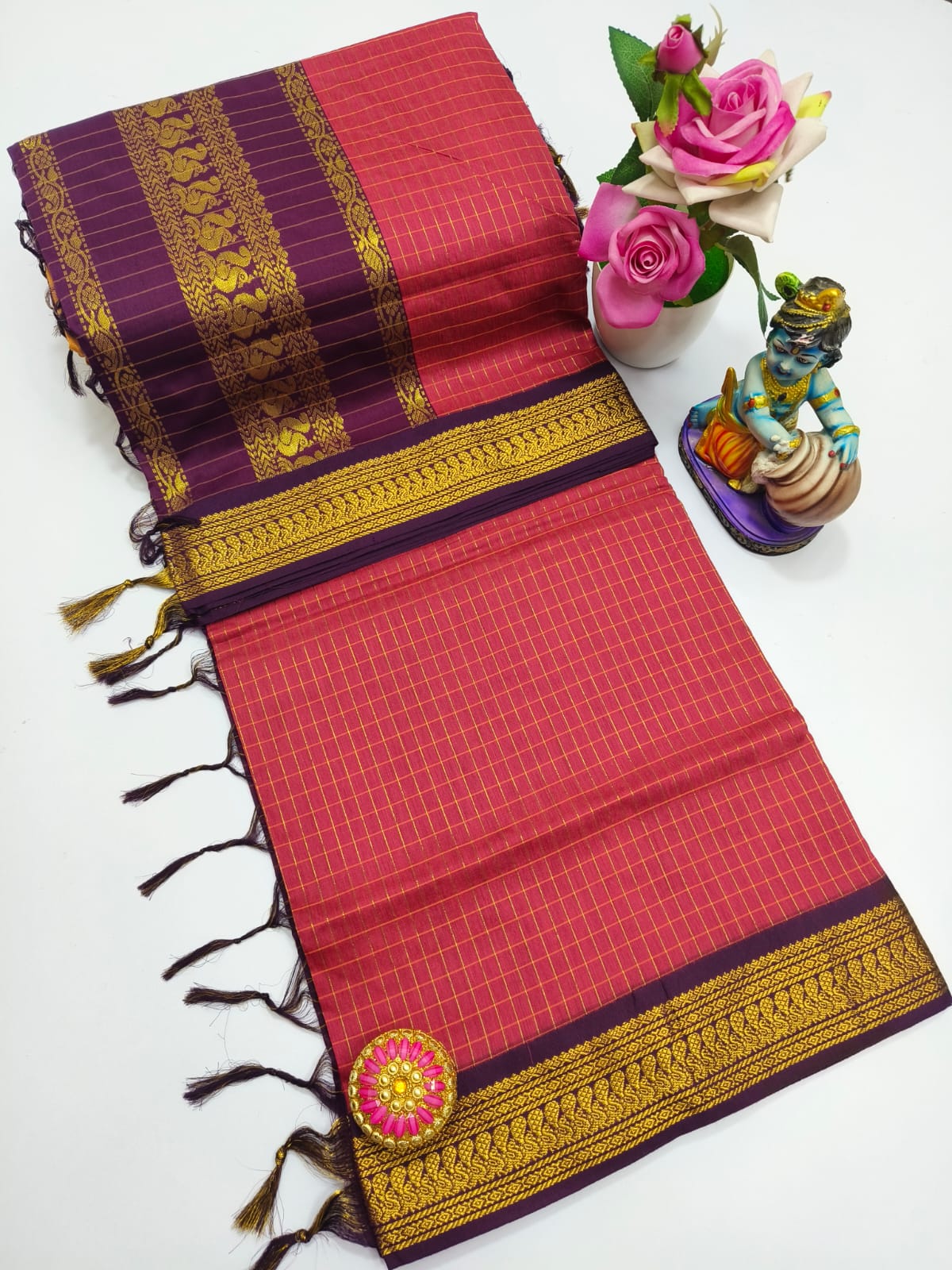 Premium Quality Kalyani Cotton Checked Saree