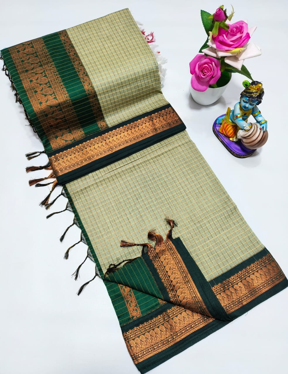 Premium Quality Kalyani Cotton Checked Saree