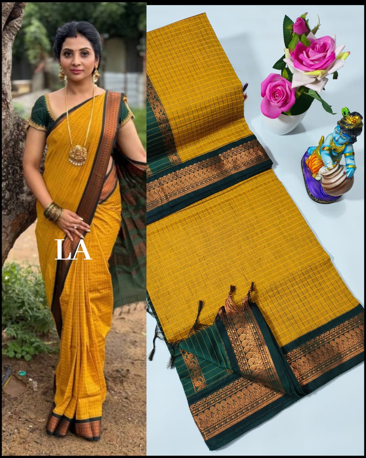 Premium Quality Kalyani Cotton Checked Saree