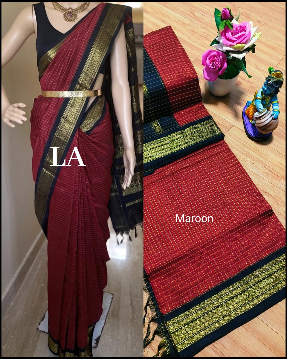 Premium Quality Kalyani Cotton Checked Saree
