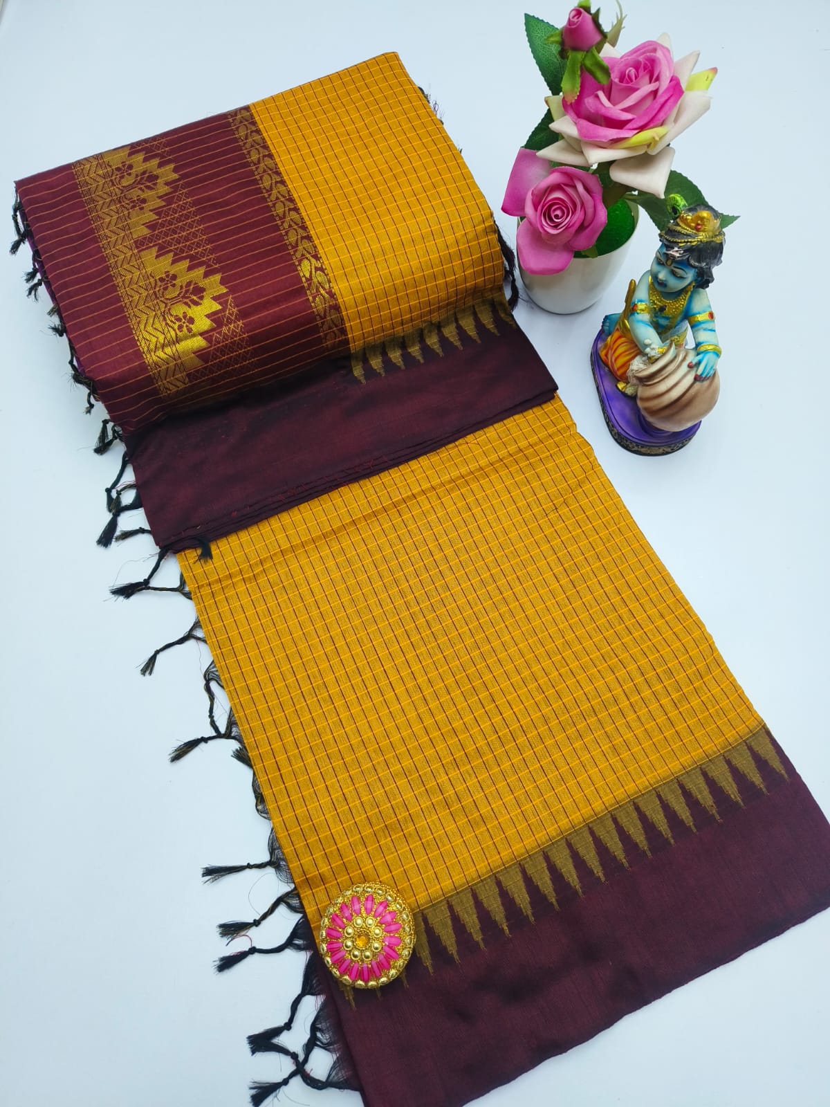 Premium Quality Kalyani Cotton Checked Saree