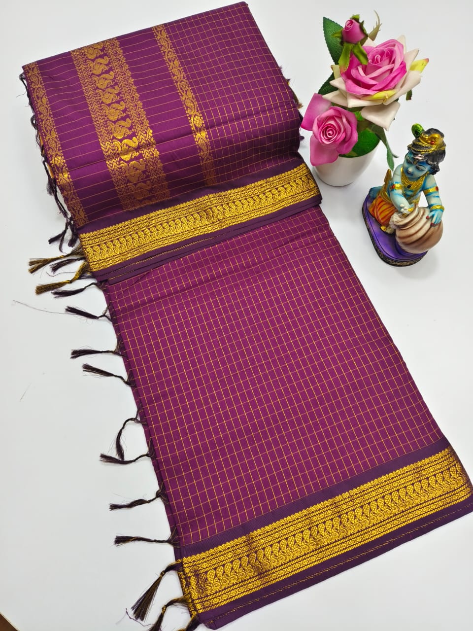 Premium Quality Kalyani Cotton Checked Saree
