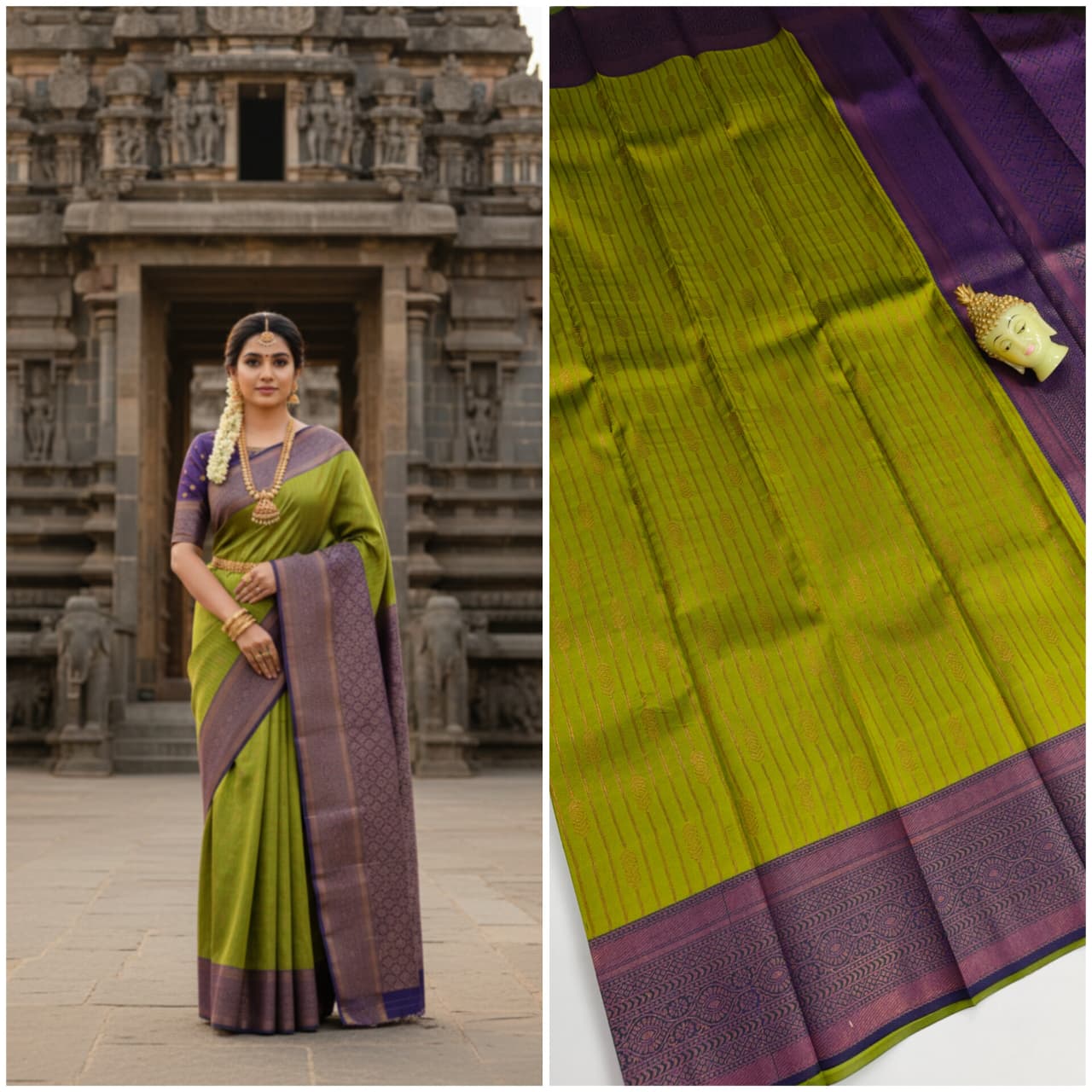 Kupura Vaira Oosi lightweight silk-type sarees in Samuthrika/Vasthrakala bridal style
