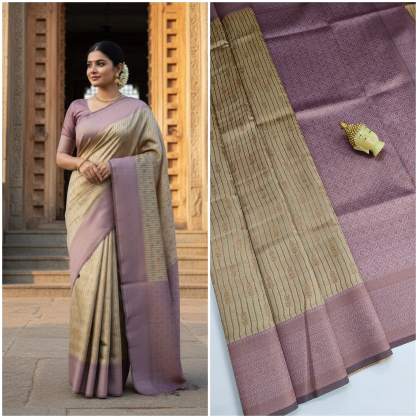 Kupura Vaira Oosi lightweight silk-type sarees in Samuthrika/Vasthrakala bridal style