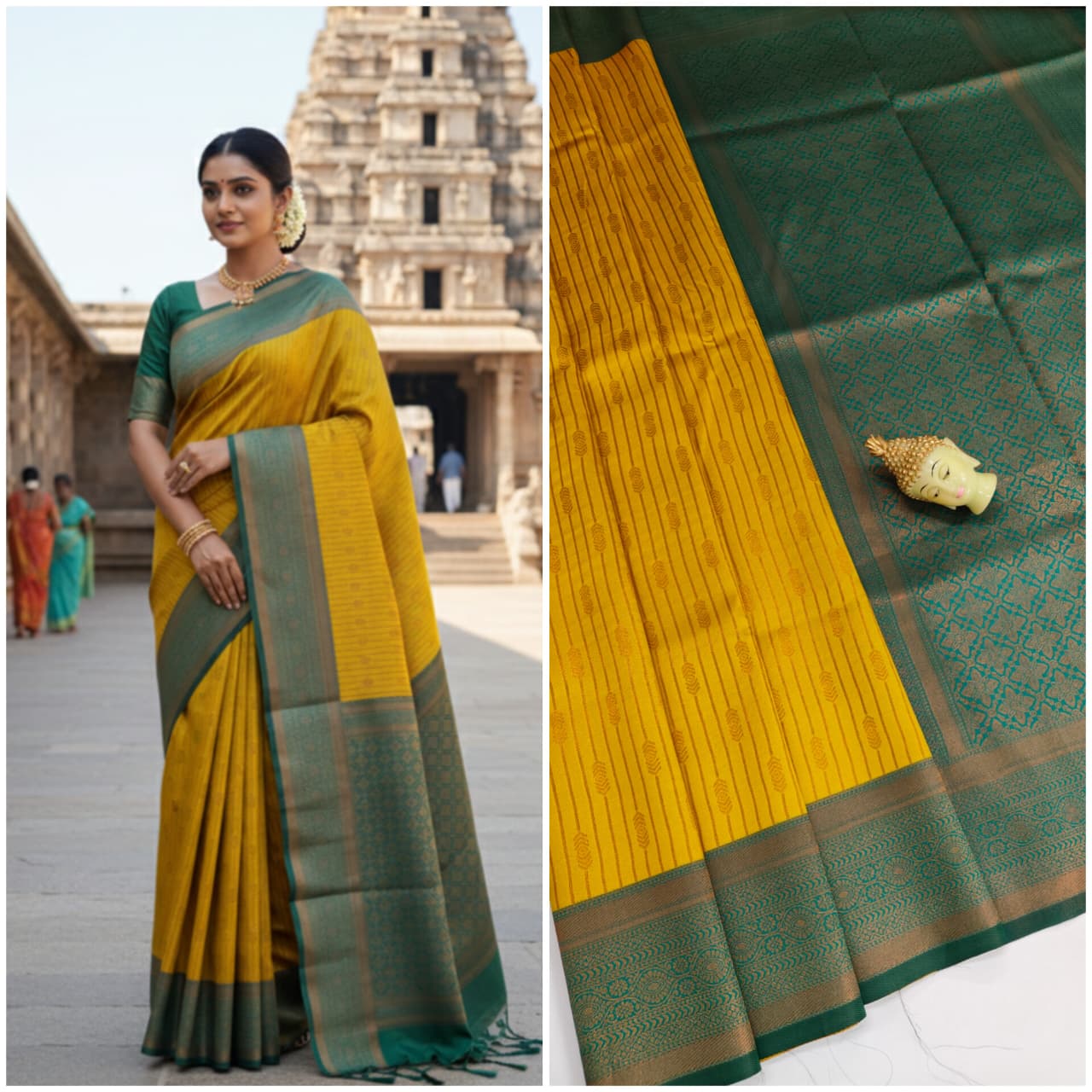 Kupura Vaira Oosi lightweight silk-type sarees in Samuthrika/Vasthrakala bridal style