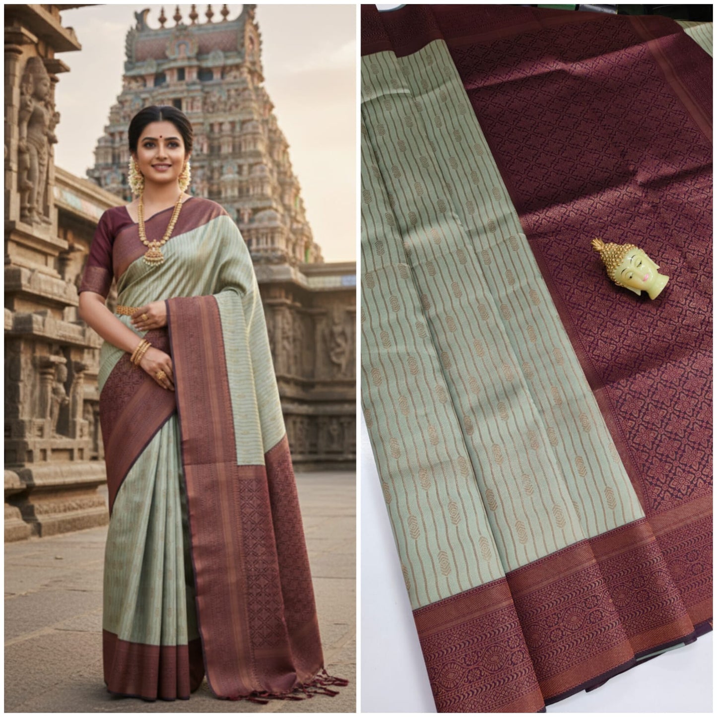 Kupura Vaira Oosi lightweight silk-type sarees in Samuthrika/Vasthrakala bridal style