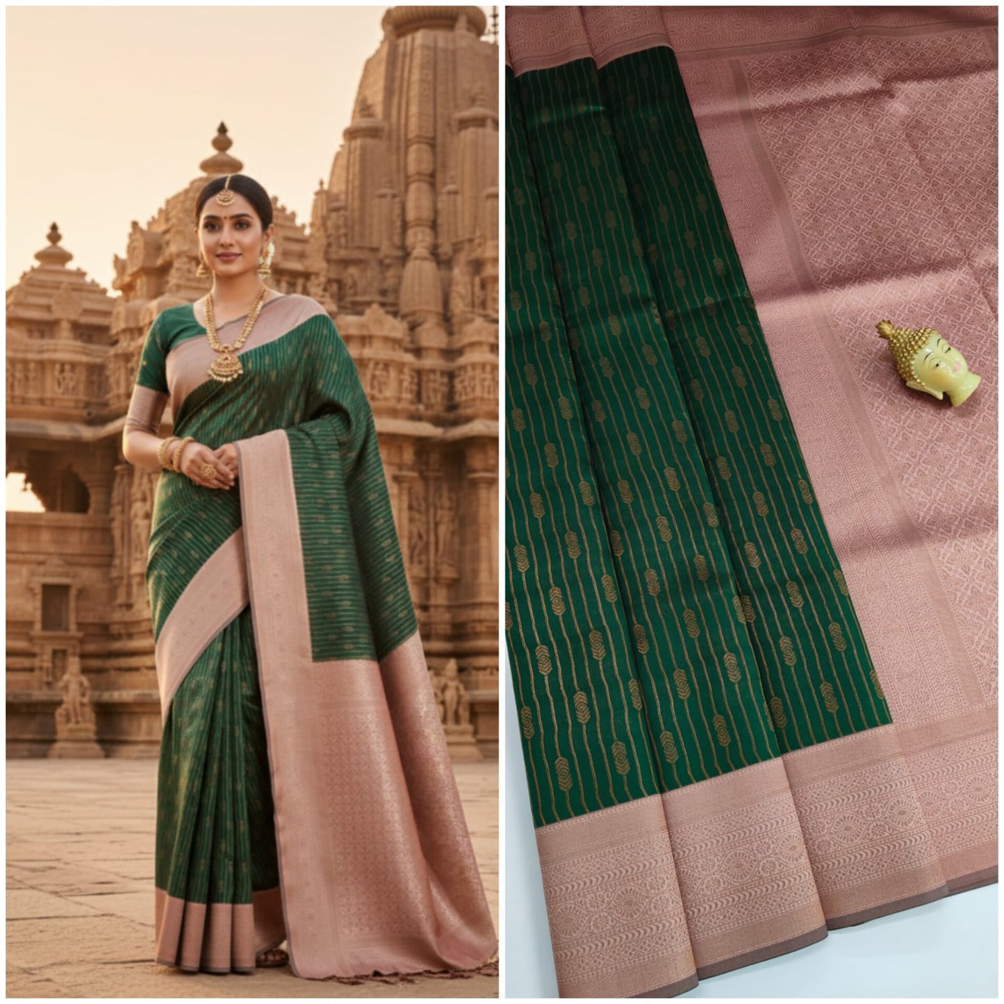 Kupura Vaira Oosi lightweight silk-type sarees in Samuthrika/Vasthrakala bridal style