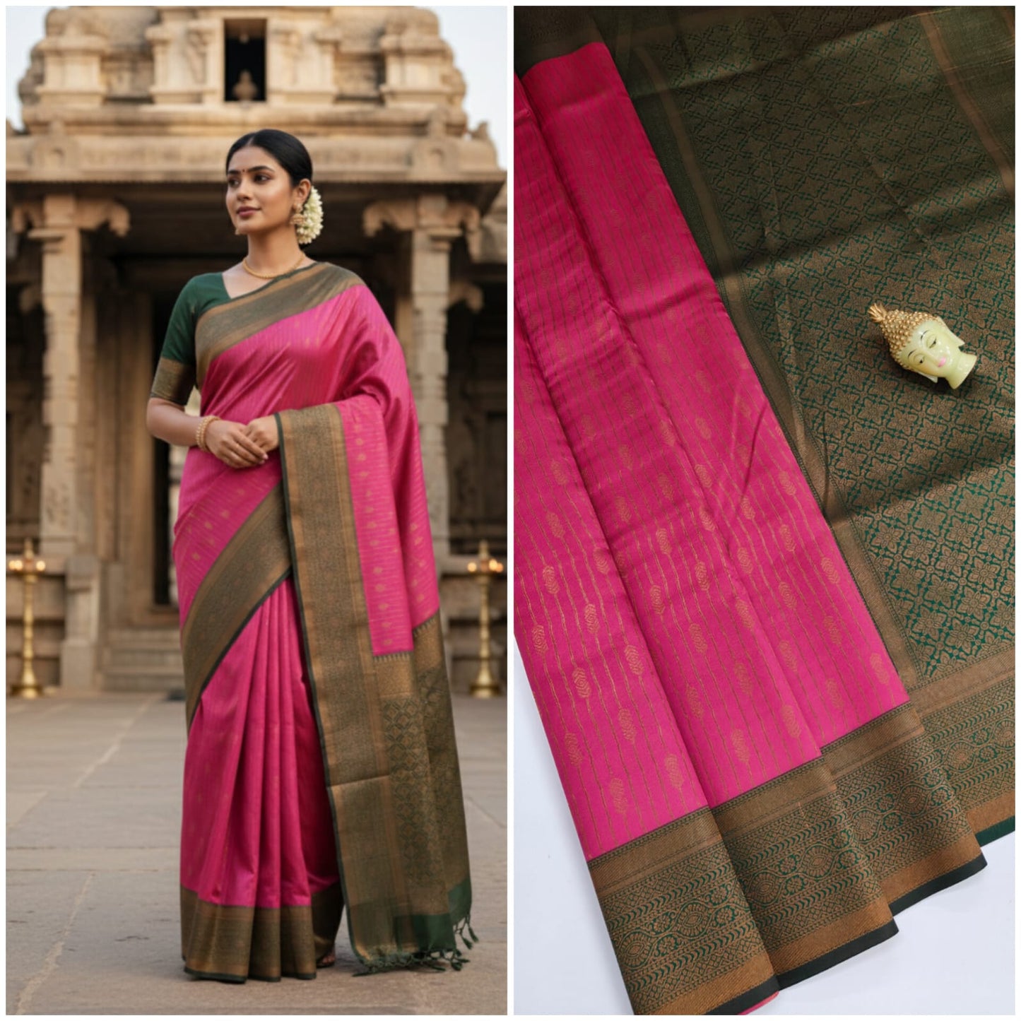 Kupura Vaira Oosi lightweight silk-type sarees in Samuthrika/Vasthrakala bridal style